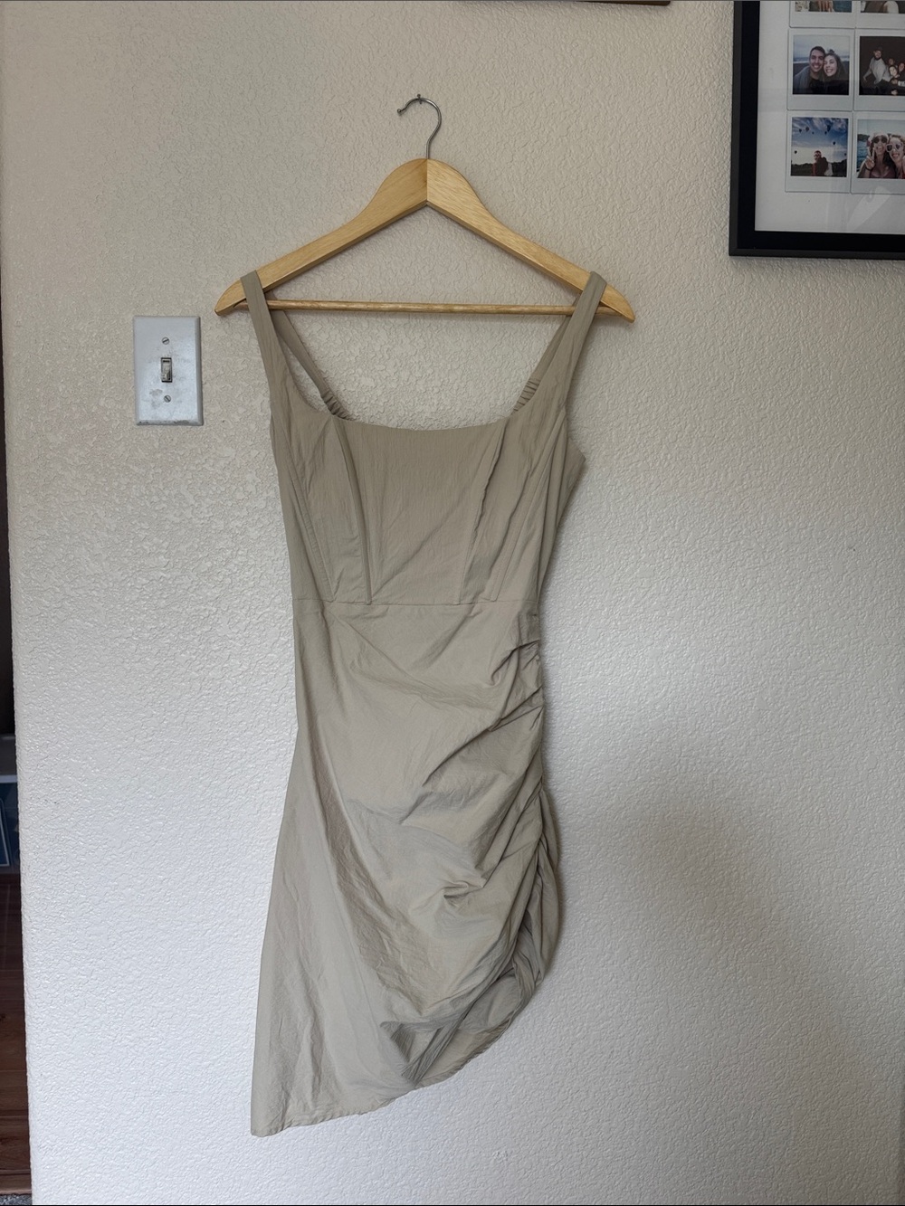 Classic Beige Ruched Mini Dress - Women